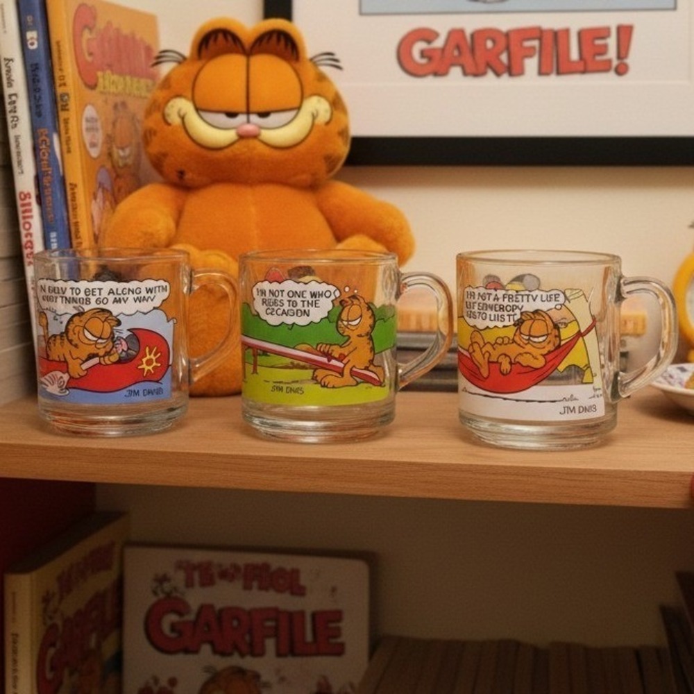 McDonalds Garfield Odie Glass Mugs, Set Of 3, Vintage Cartoon Strip Design